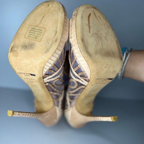 Jimmy Choo Beige Python and Mesh Open Toe Platform Ankle Booties - Picture 10 of 12